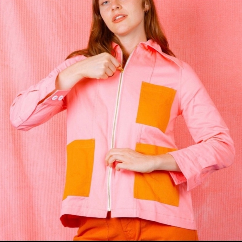 Big Bud Press Coastliner Pink and Orange Utility Jacket, size Small